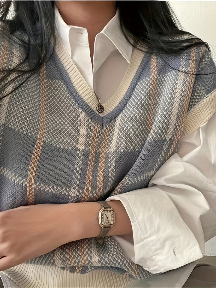 Marnie | Vintage Plaid V-Neck Sweater Vest