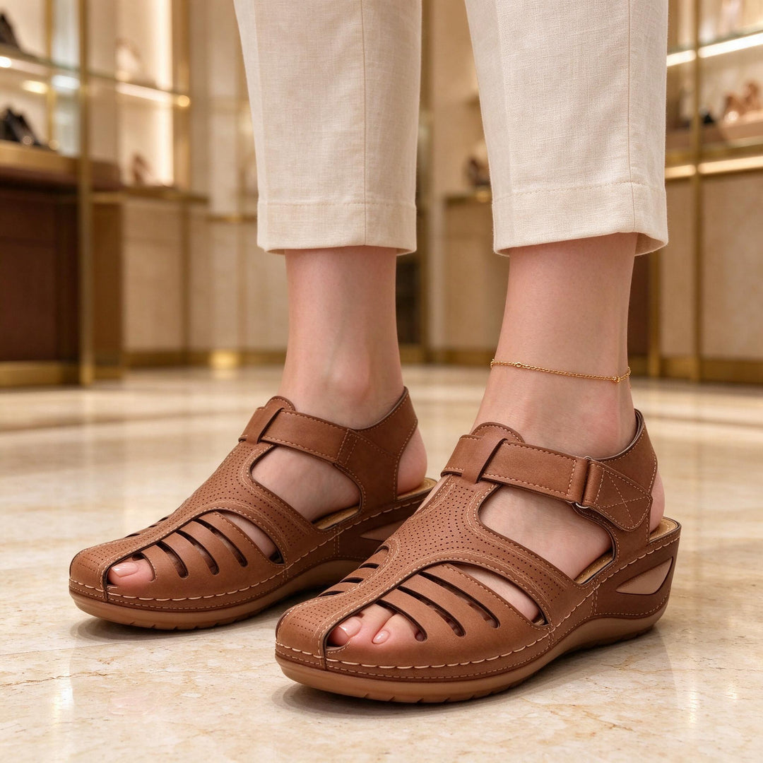 Geraldine Cushioned Comfort Sandals Brown worn