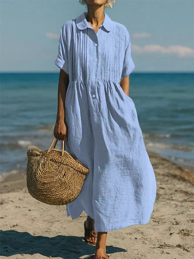 Rosemary | Pleated Collared Maxi Dress