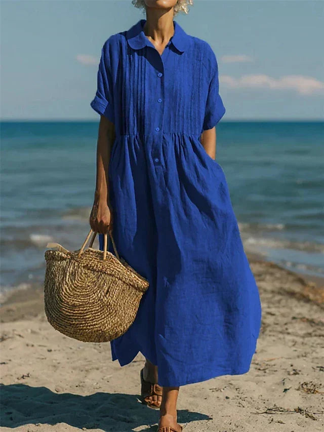 Rosemary | Pleated Collared Maxi Dress