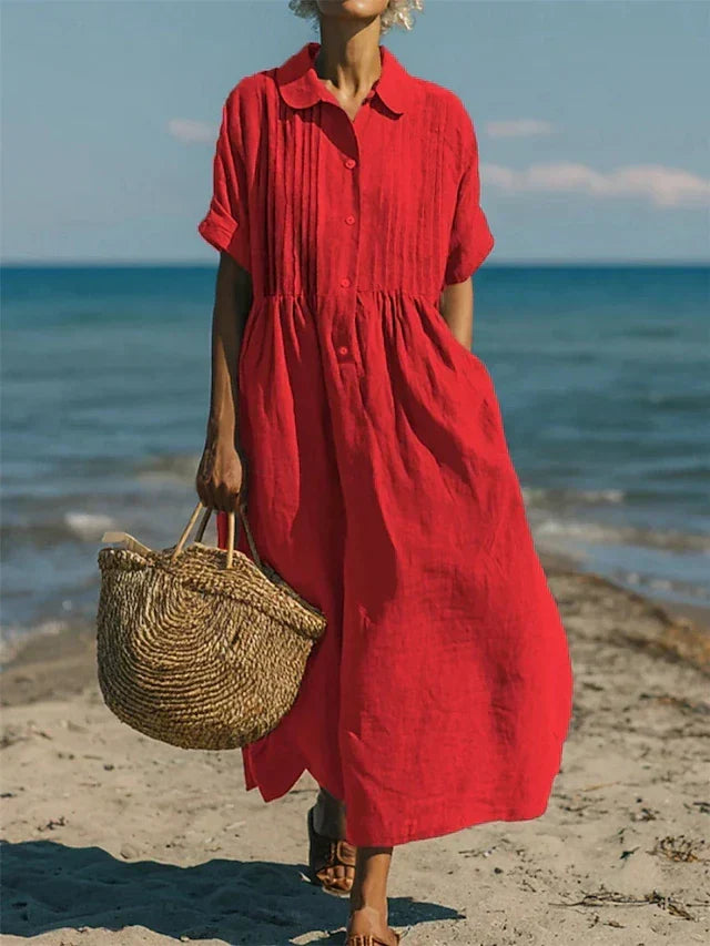 Rosemary | Pleated Collared Maxi Dress