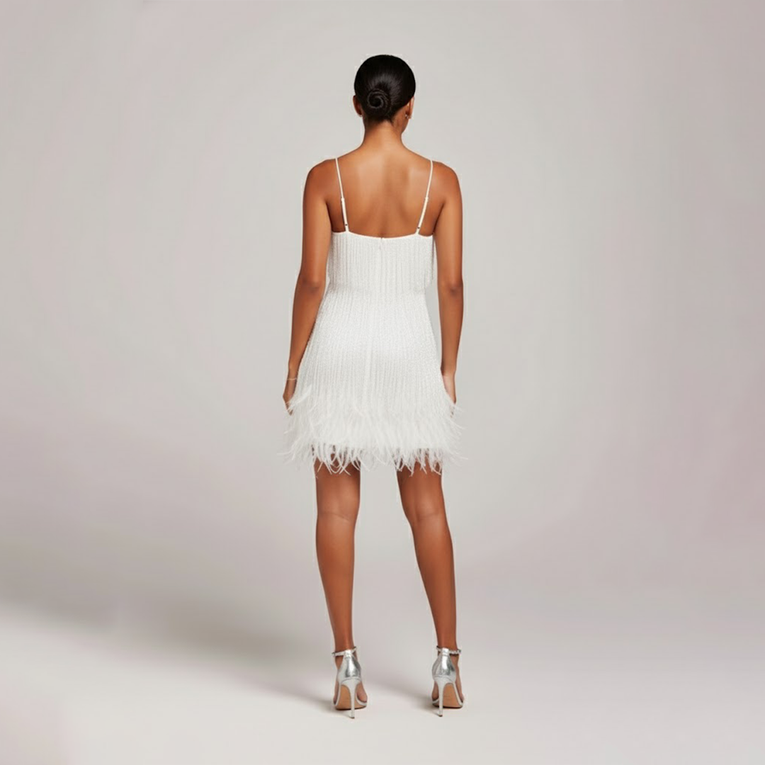 Eloise | Fringed Feather-Hem Party Dress