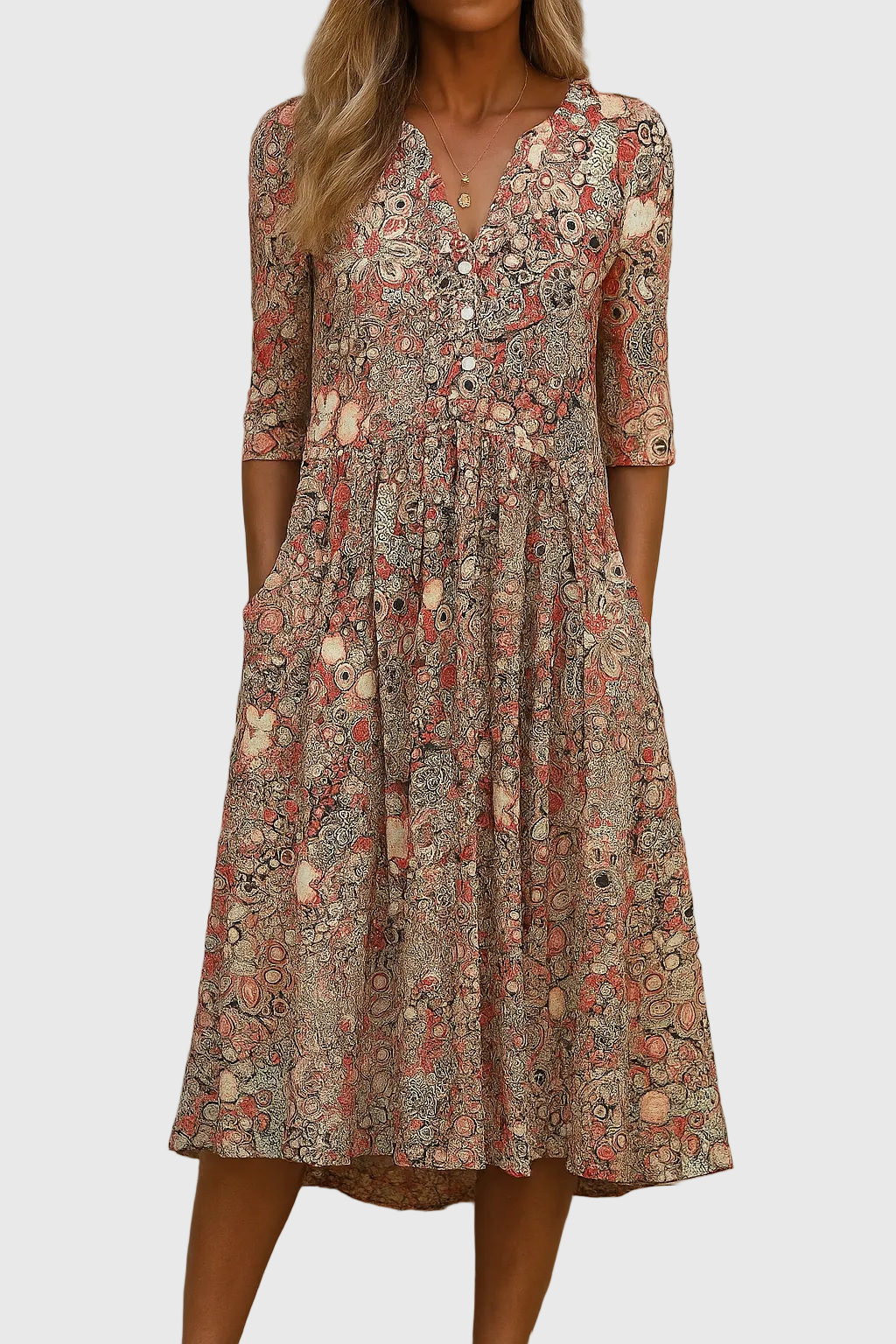 Karlie | Graceful V-Neck Elegance Midi Dress