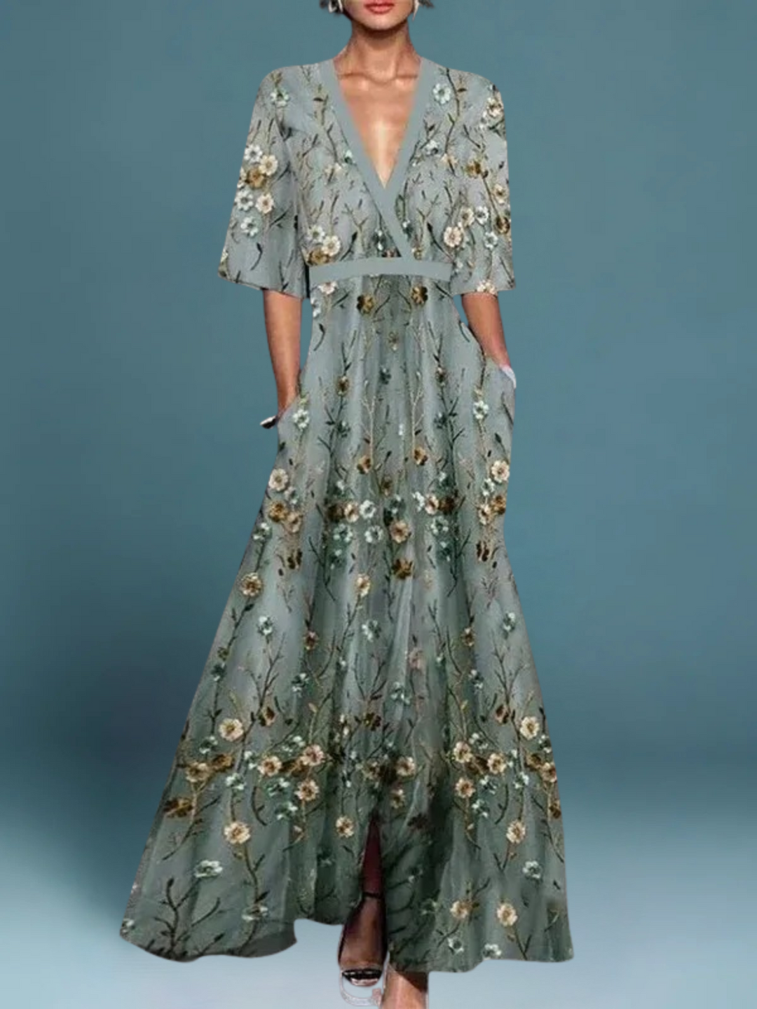 Sandra | Elegant Floral Mid Sleeve Dress
