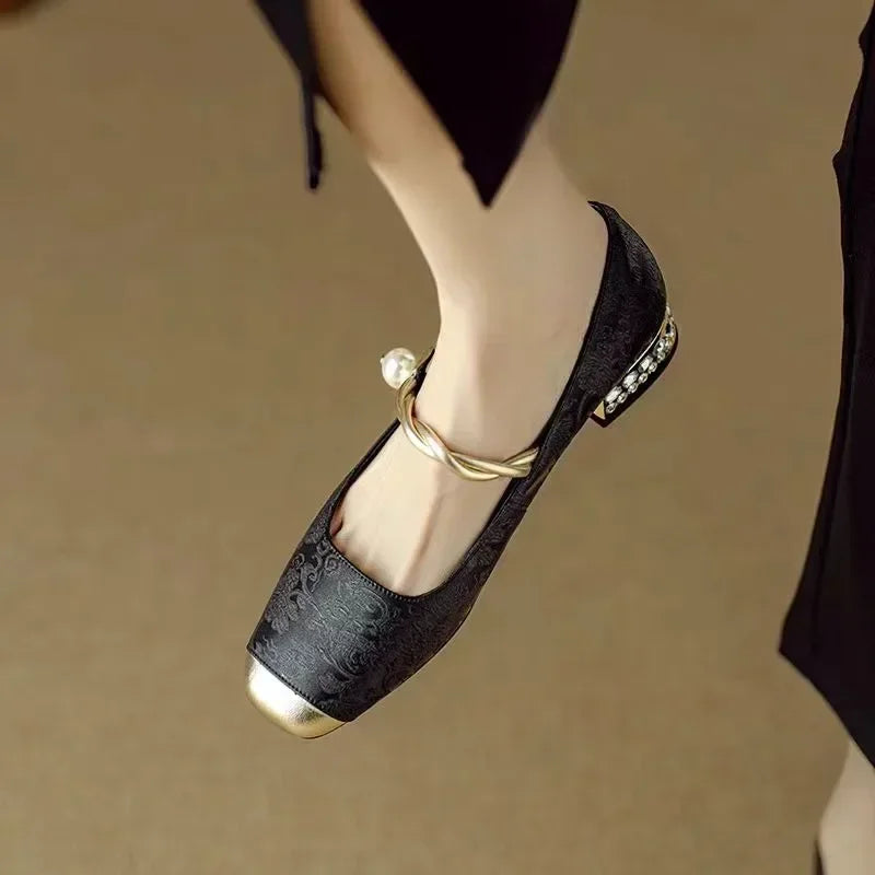 Camille | Vintage Braided Pearl Strap Shoes