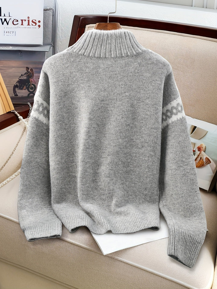 Corinna | Contrast-Trim Mock-Neck Sweater