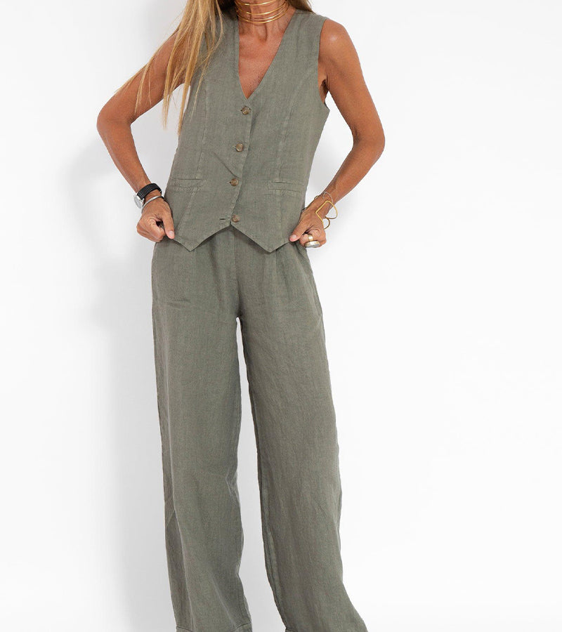 Lauren | Sleeveless V-Neck Vest &amp; Wide-Leg Pants Set