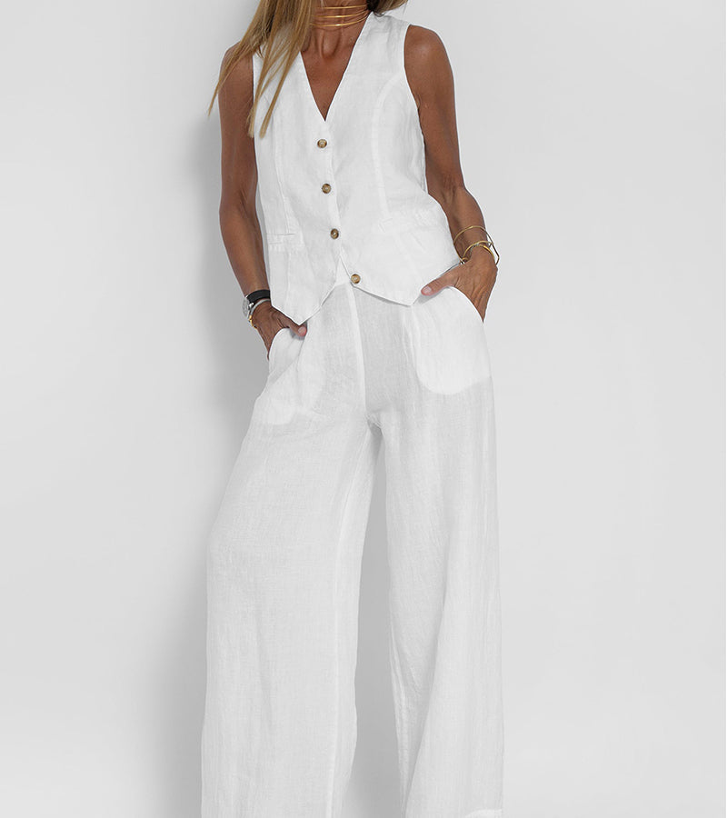 Lauren | Sleeveless V-Neck Vest &amp; Wide-Leg Pants Set