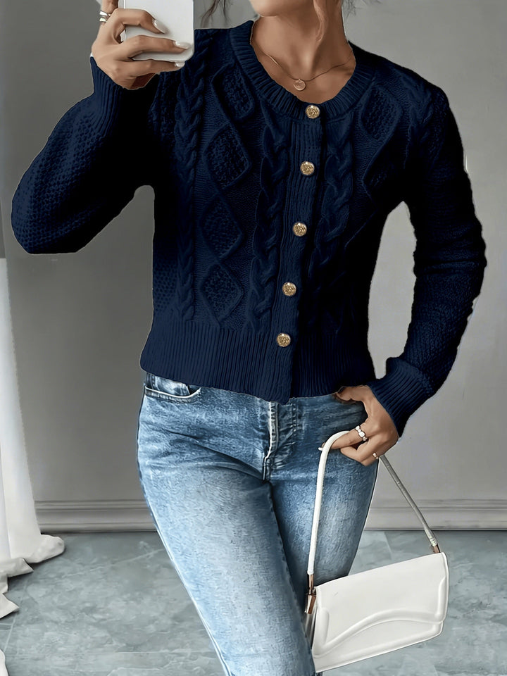 Eleanora | Cable-Knit Button-Front Cardigan