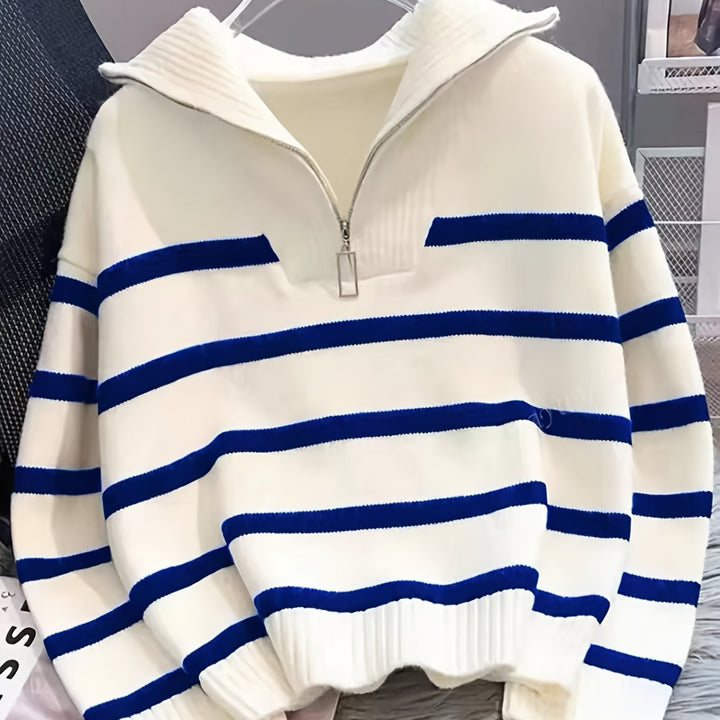 Sabina | Striped Quarter-Zip Sweater