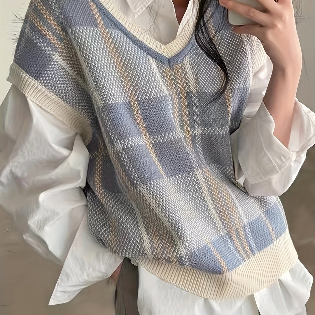 Marnie | Vintage Plaid V-Neck Sweater Vest