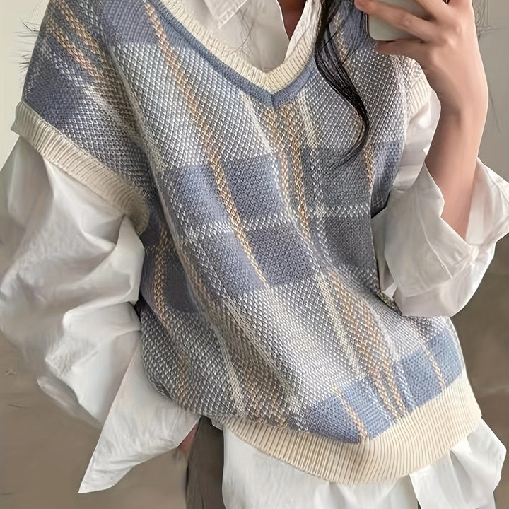 Marnie | Vintage Plaid V-Neck Sweater Vest