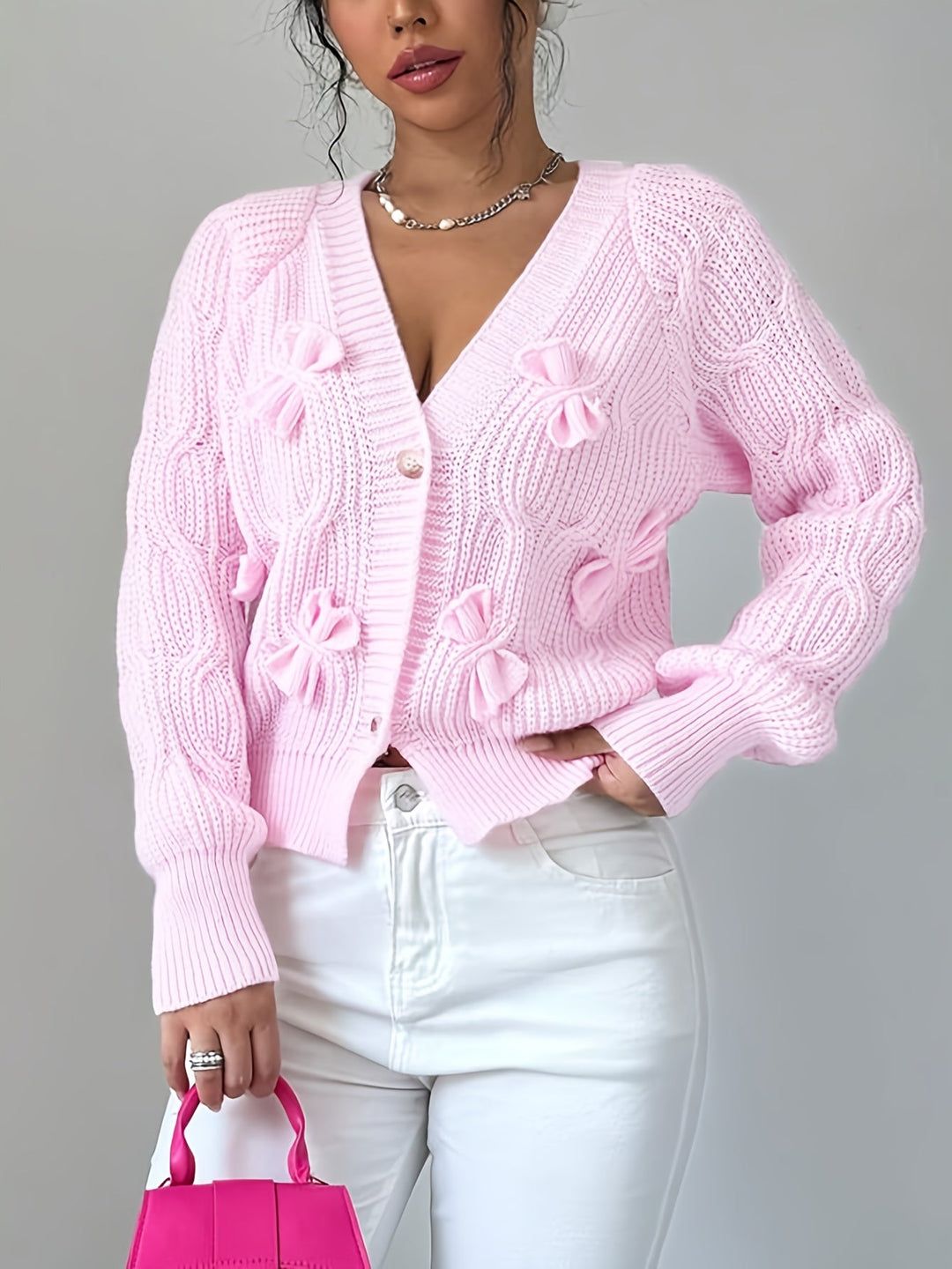 Juniper | Soft Bow-Detail Long Sleeve Cardigan