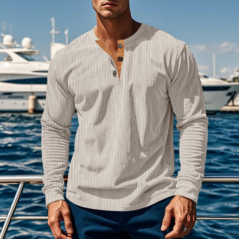 Elias | Ribbed Long Sleeve Henley Shirt
