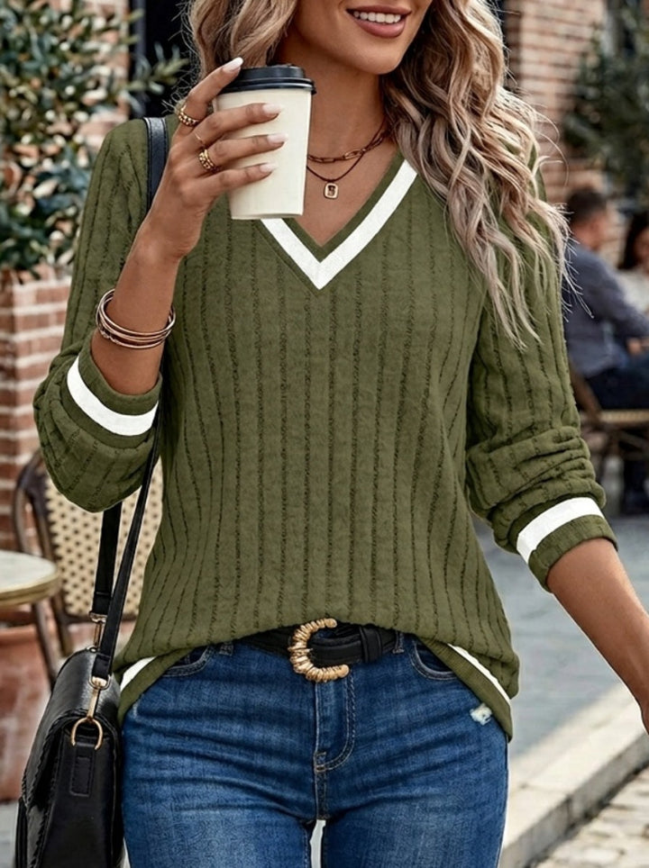 Talia | Color-Block Ribbed Long Sleeve Top
