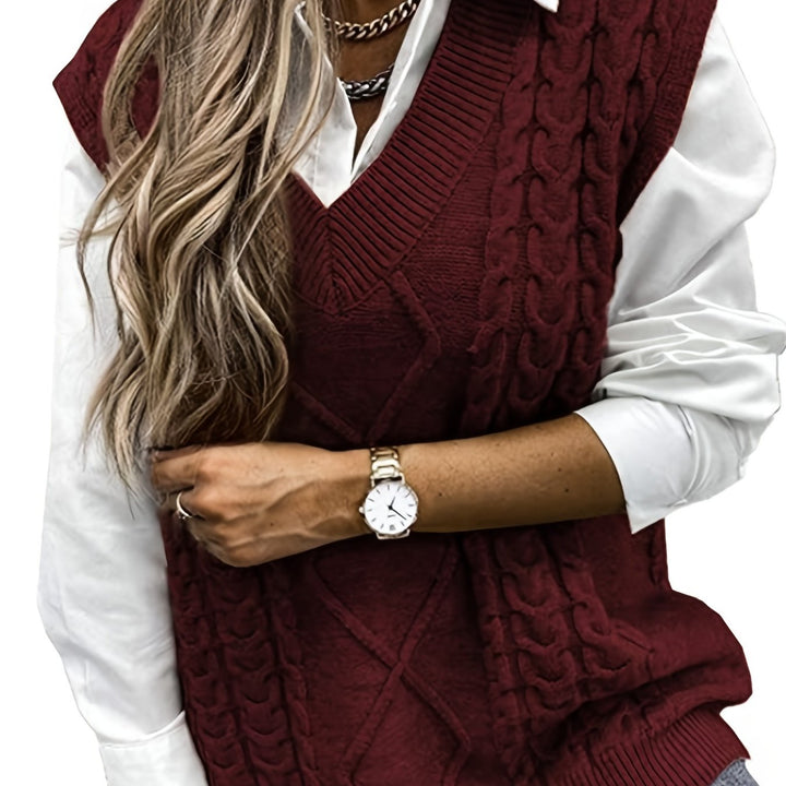 Cora | Cozy Cable-Knit V-Neck Sweater Vest