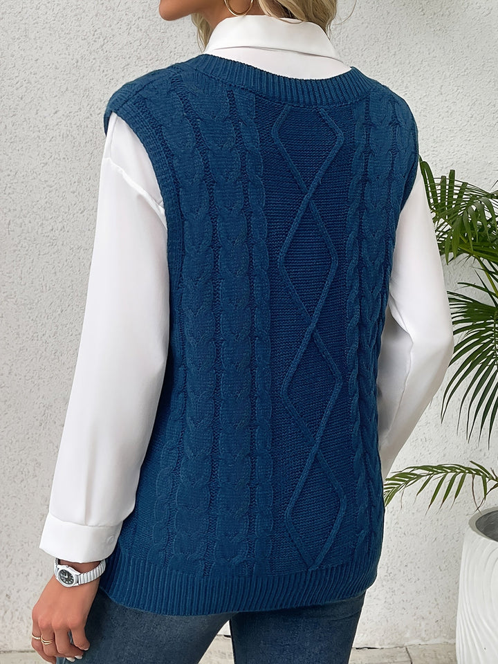Cora | Cozy Cable-Knit V-Neck Sweater Vest