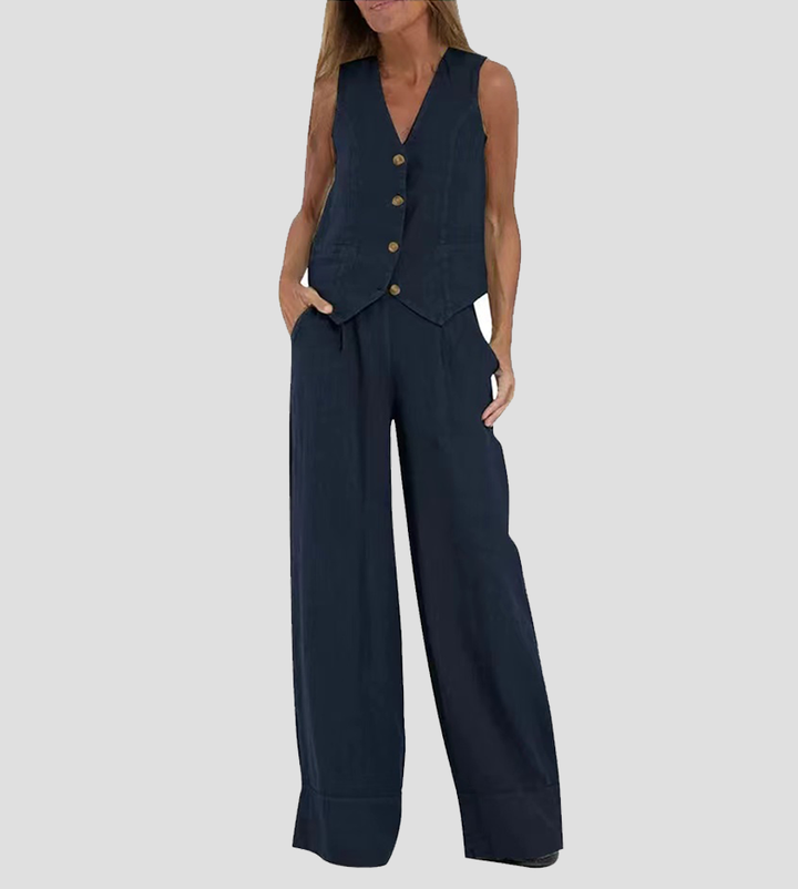Lauren | Sleeveless V-Neck Vest &amp; Wide-Leg Pants Set