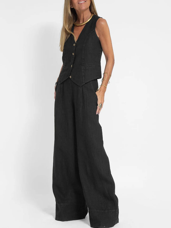 Lauren | Sleeveless V-Neck Vest &amp; Wide-Leg Pants Set