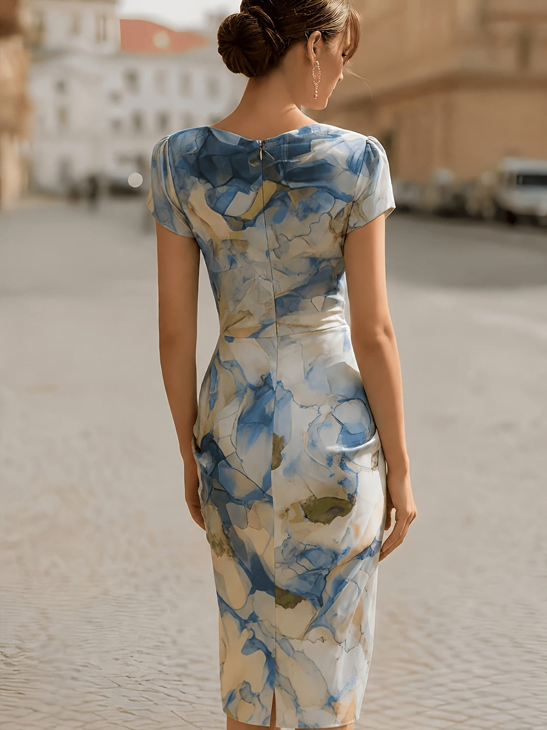Lucia | Draped Watercolor Midi Dress