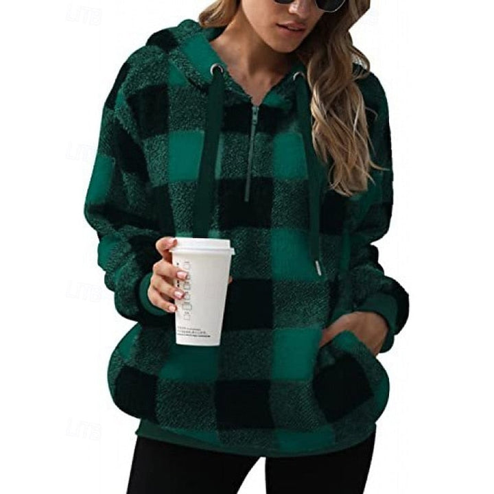Colette | Cozy Quarter-Zip Checkered Hoodie