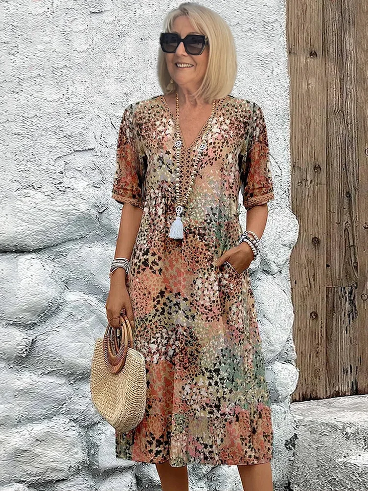 Natalie | Vibrant Pattern Midi Dress
