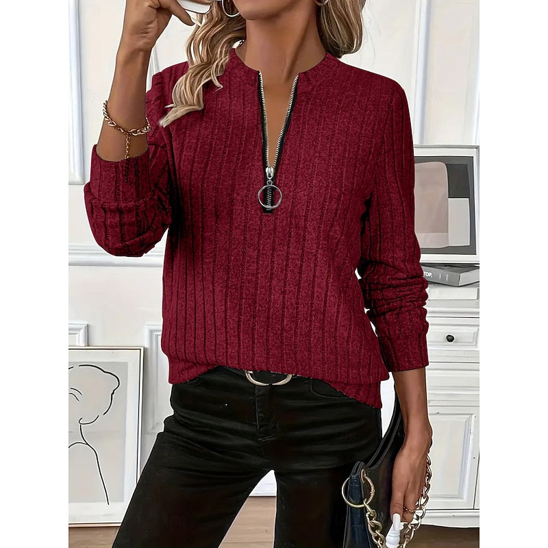 Celeste | Ribbed Zip-Neck Top