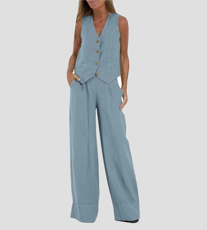 Lauren | Sleeveless V-Neck Vest &amp; Wide-Leg Pants Set