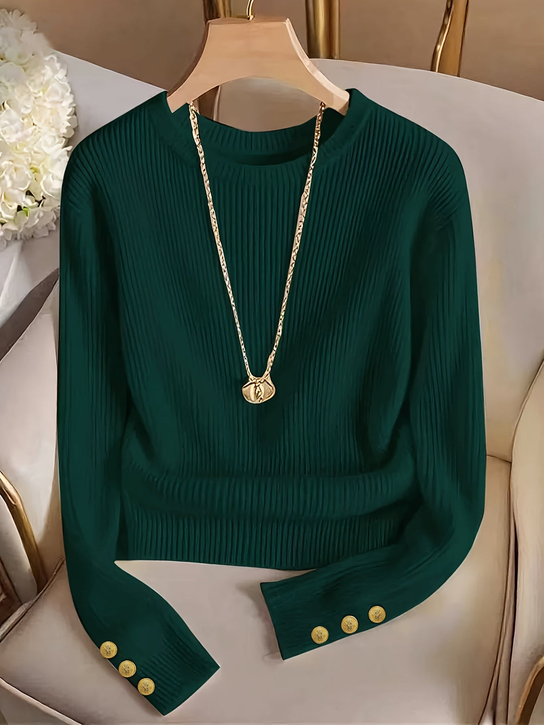 Gretchen | Ribbed Button-Cuff Sweater