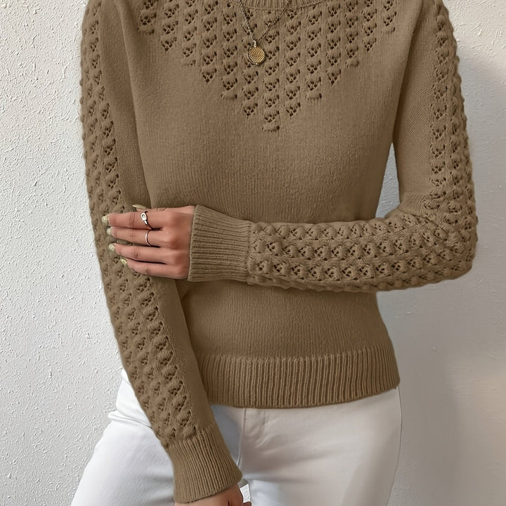 Aveline | Pointelle-Knit Round Neck Sweater