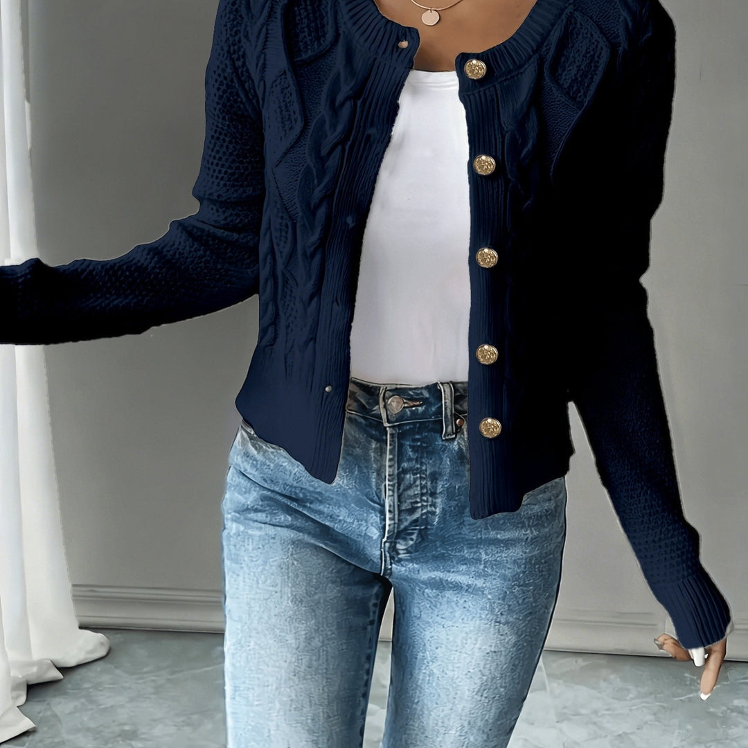 Eleanora | Cable-Knit Button-Front Cardigan