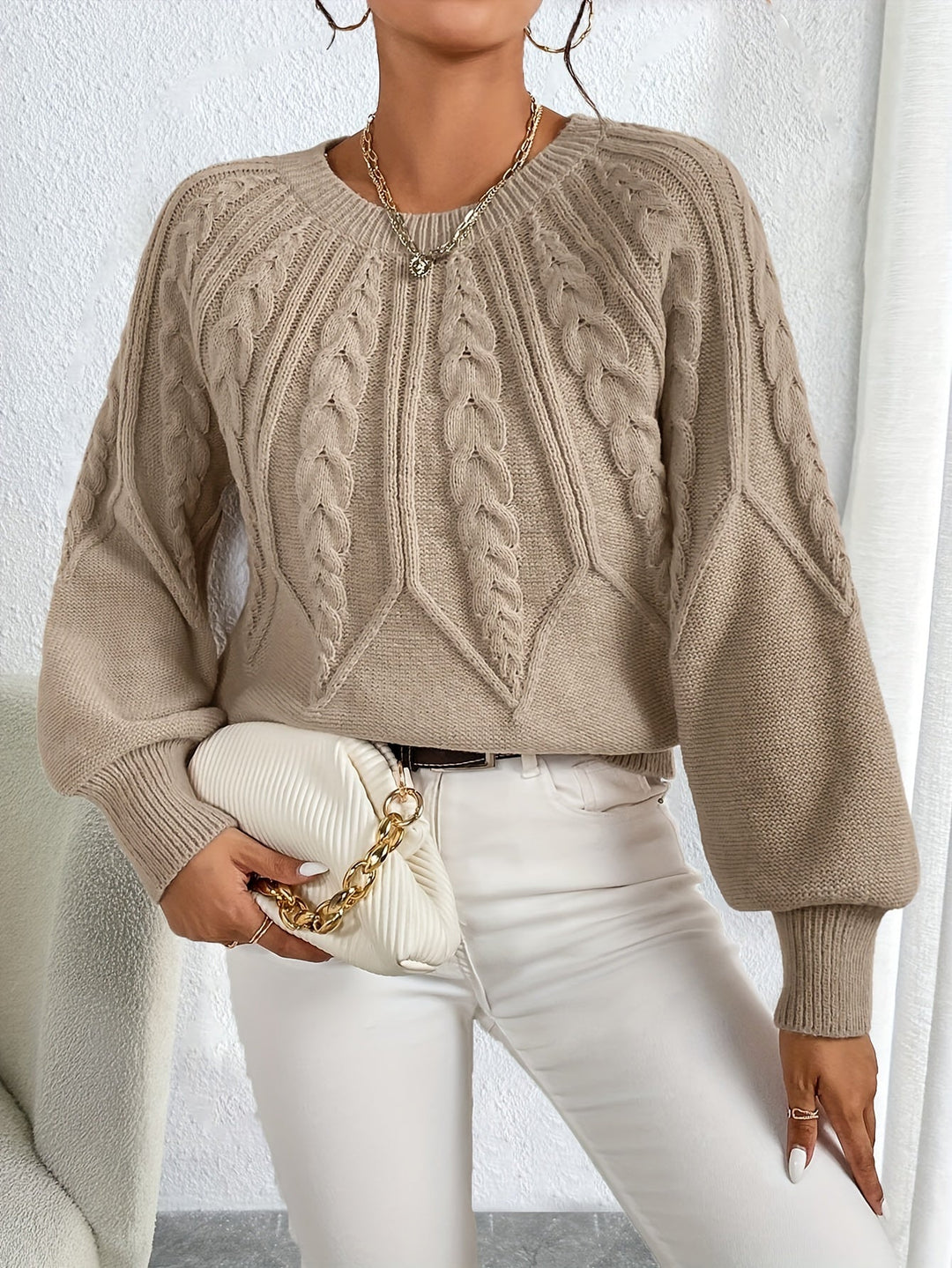 Sabine | Cable-Knit Lantern Sleeve Sweater