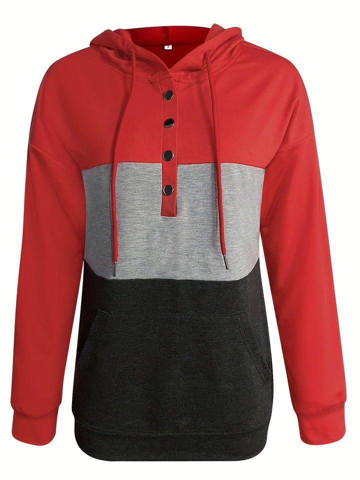 Melanie | Color Block Button-Neck Hoodie