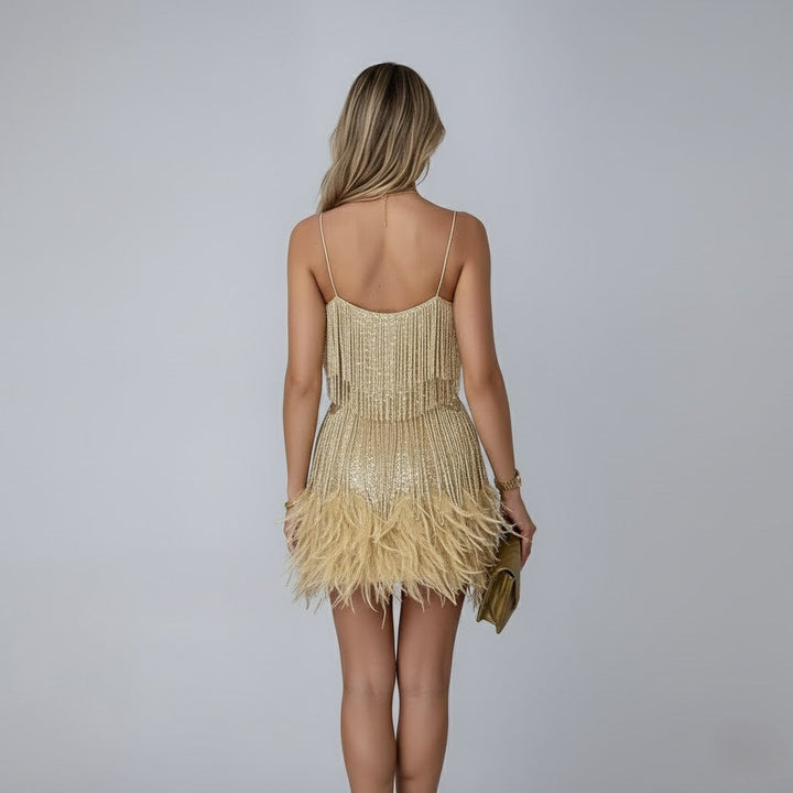 Eloise | Fringed Feather-Hem Party Dress