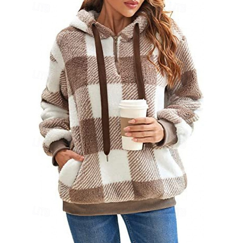 Colette | Cozy Quarter-Zip Checkered Hoodie