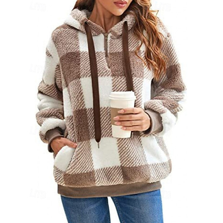 Colette | Cozy Quarter-Zip Checkered Hoodie