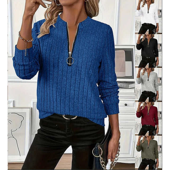 Celeste | Ribbed Zip-Neck Top