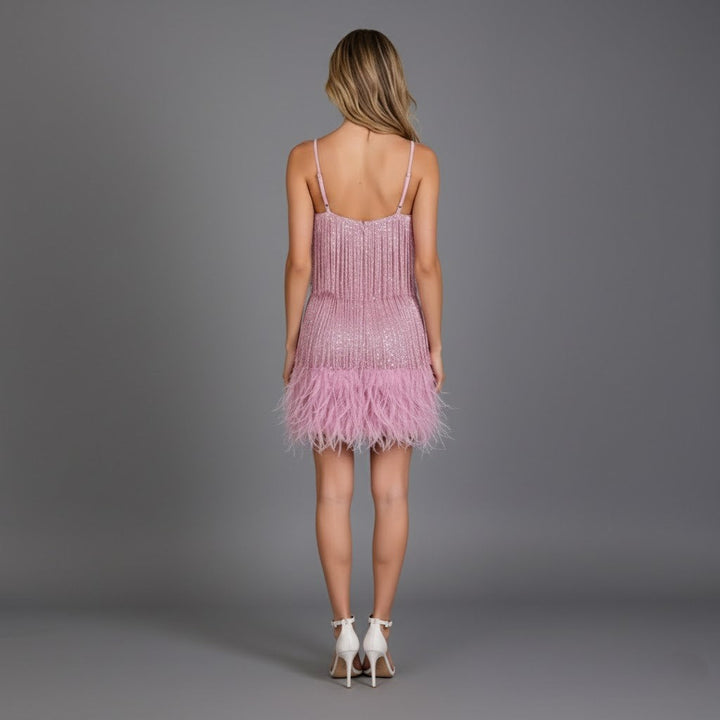 Eloise | Fringed Feather-Hem Party Dress