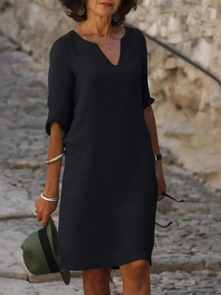 By Kim | Elegant V-Neck Draped Midi Dress