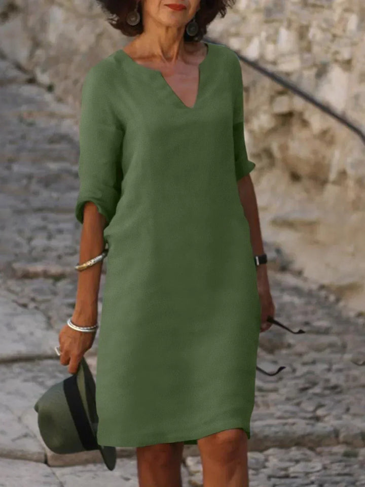 By Kim | Elegant V-Neck Draped Midi Dress