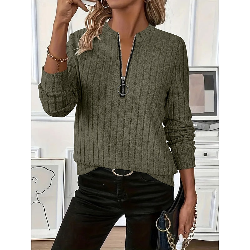 Celeste | Ribbed Zip-Neck Top