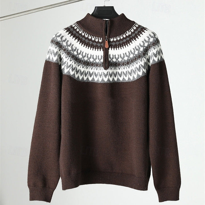Barnaby | Patterned Quarter-Zip Sweater